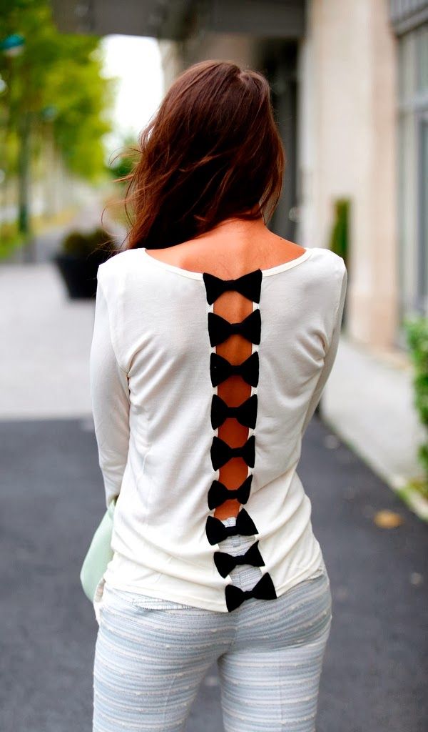 Cute white shirt with small black back bows fashion